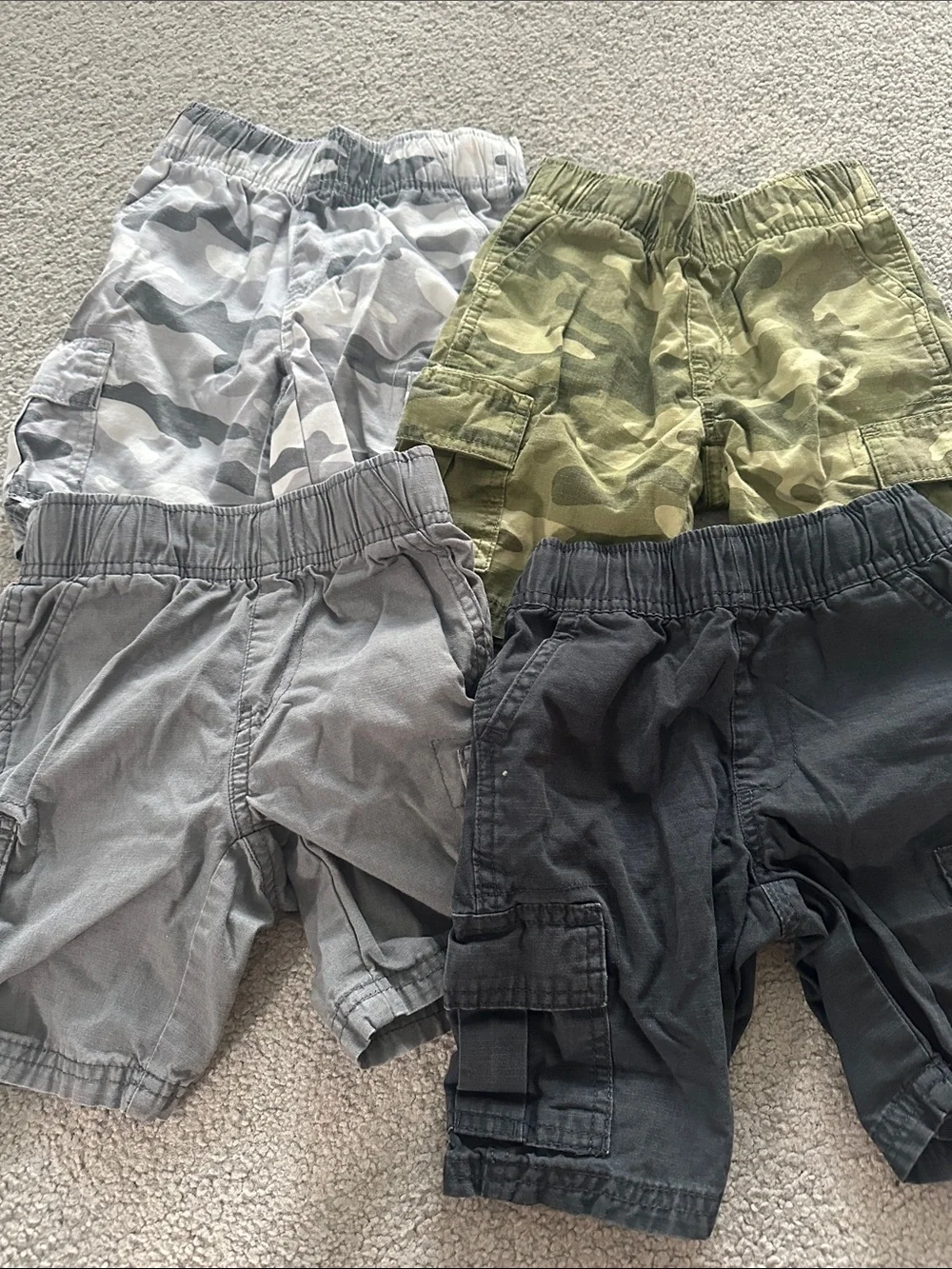 Kids Cargo Shorts Bundle - Gray, Olive Camo, Light Gray, Charcoal